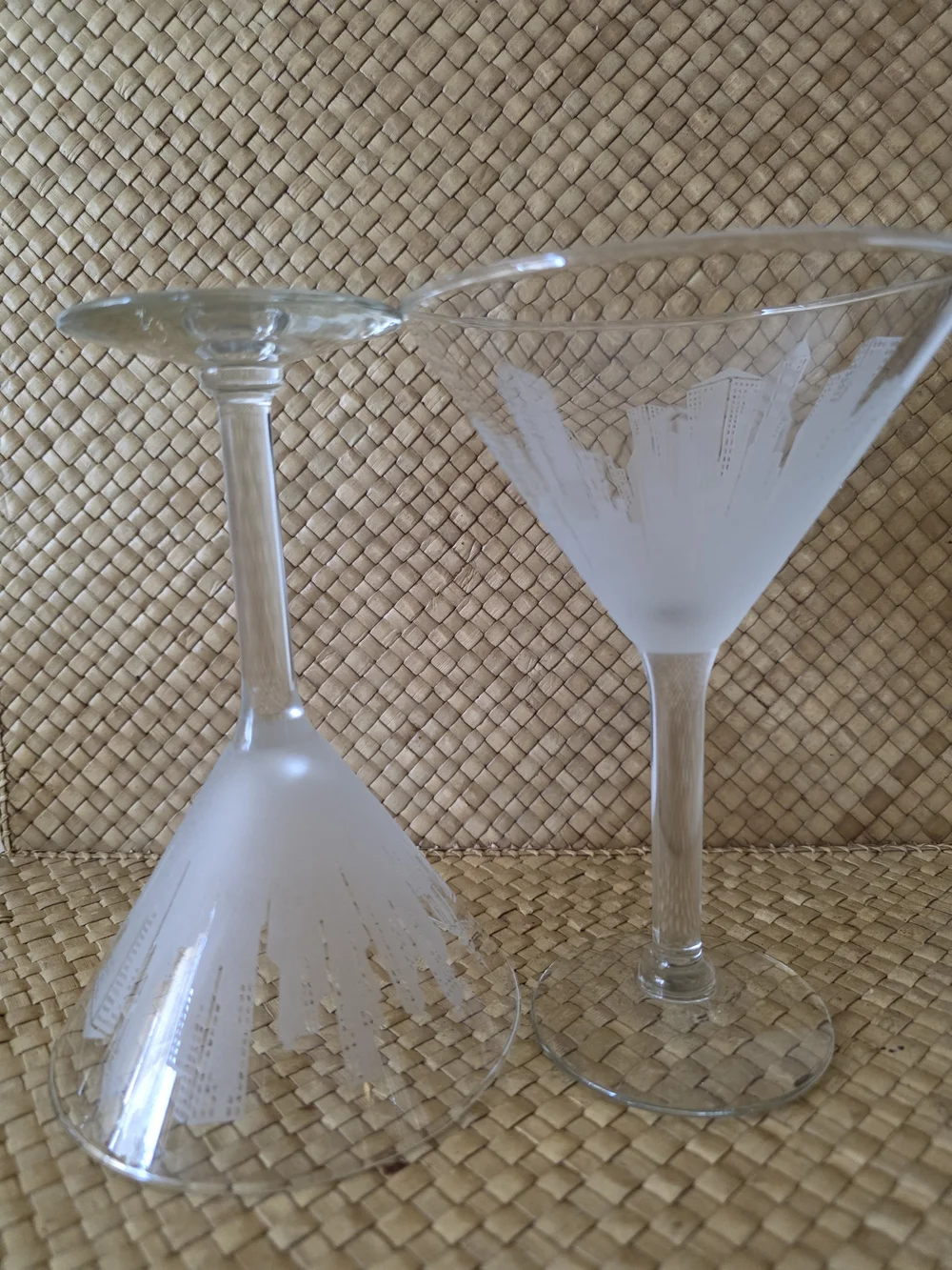 Mikasa Etched New York City Skyline Martini Glasses - Clear and Frosted